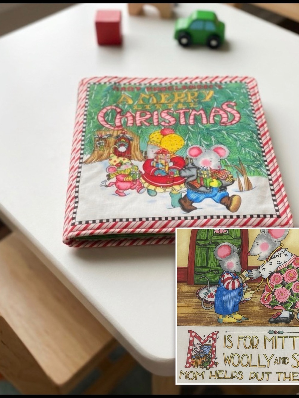 Mary Engelbreit Holiday Green Red Mouse Book Plate Fabric Kids Nursery Book 10”